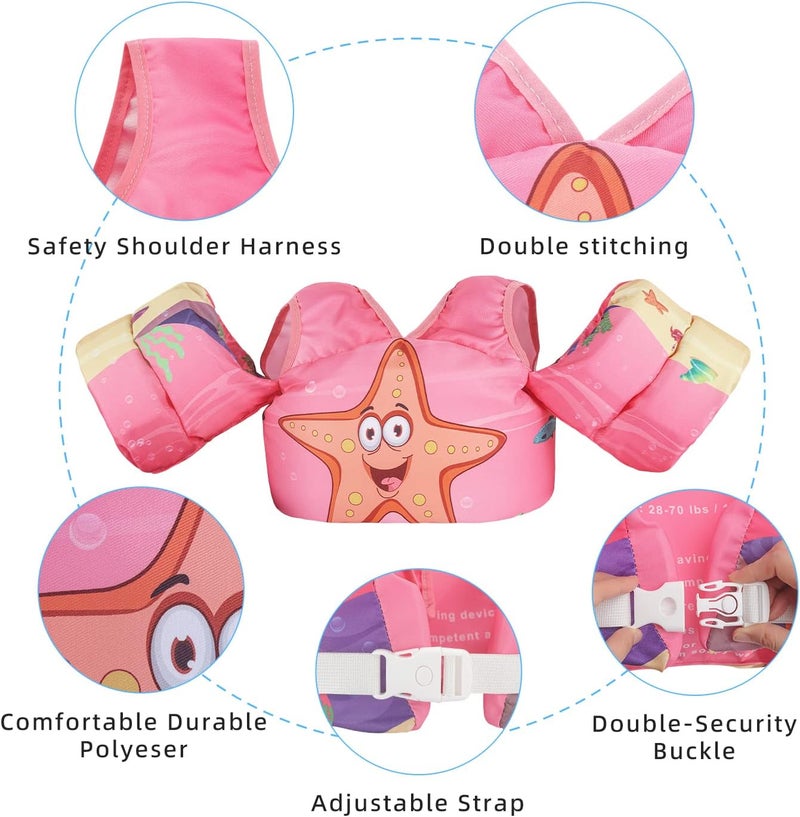 DOOHALO Kids Swim Floats for 28-70 Pounds Kid Arm Shoulder Float Vest Fit for 2-8 Years Older Boys Girls Toddler Baby Children - Image 2